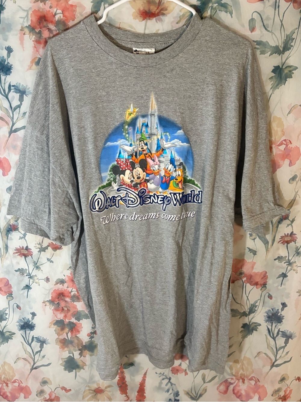 Vintage Disney Gray Tee with Colorful Castle & Classic Characters